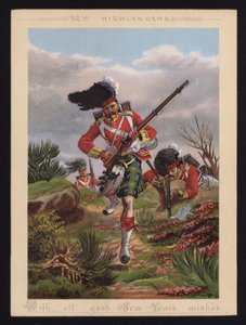 英国陸軍第92ハイランダーズの兵士、新年の挨拶状（カラーリトグラフ） 作： English School