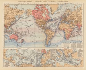 大英帝国、世界の商業航路と海流を示す（カラーリトグラフ） 作： English School