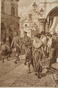 ブリティッシュハイランダーズ、1914年から19年までフランスの町で歓迎 作： English School