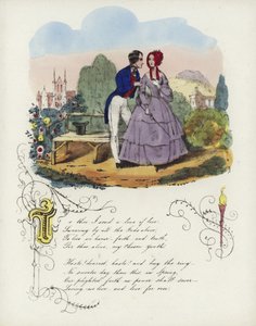 庭を歩いている男女の画像が付いたイギリスのバレンタインカード 作： English School