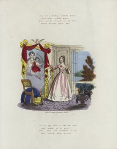 鏡で見ている女性のイメージとイギリスのバレンタインカード 作： English School