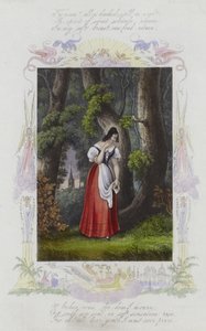 木のグループの中で立っている女性のイメージとイギリスのバレンタインカード 作： English School