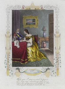 机で手紙を書く女性のイメージとイギリスのバレンタインカード 作： English School