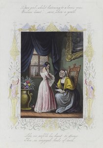 高齢者の女性の前に立っている若い女性のイメージとイギリスのバレンタインカード 作： English School