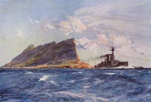 ジブラルタル沖のイギリス戦艦（カラーリトグラフ 作： English School
