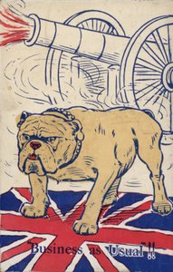 ユニオン・フラッグと大砲を構えるイギリスのブルドッグ（カラーリトグラフ）