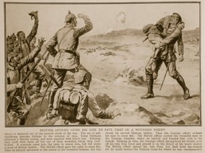 英国の将校が負傷した敵の命を救うために命を捧げる、1914-19
