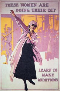 第一次世界大戦中、軍需工場で働く女性を奨励するイギリスのポスター、1914-18年頃（カラーリトグラフ 作： English School