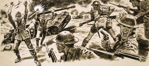英国軍がロンメルのアフリカコルプスの陣地を攻撃 作： English School
