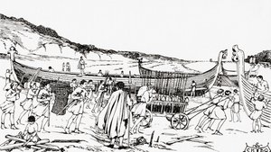 Construindo os navios para a invasão normanda da Inglaterra por Guilherme, o Conquistador 作： English School