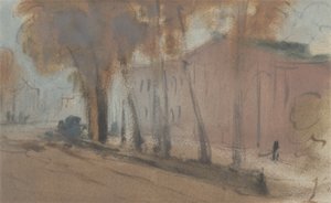 以前はJMWターナー（1775-1851）によるものであり、ピータードウィント（1784-1849）によるものである1825-27（紙に油彩）による木造建築（チェルシー堤防の研究） 作： English School