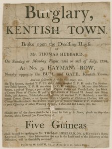 1798年のケンティッシュタウンの強盗。£5の報酬 作： English School