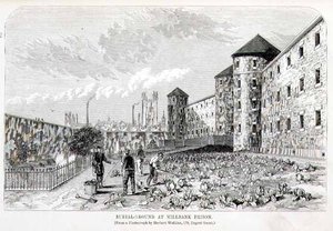 ヘンリー・メイヒュー（1812-87）とジョン・ビニーによる「The Criminal Prisons of London and Scenes of Prison Life」より、ミルバンク刑務所の埋葬地。 作： English School