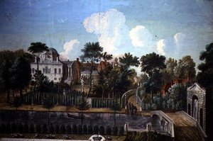 ウィリアム・ケント(1685-1748)が設計したチズウィックのバーリントン・ハウス 1725-36年(カラー・エングレーヴィング) 作： English School
