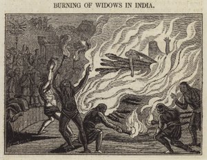 インドでの未亡人の焼身自殺（エングレービング 作： English School