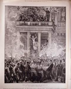 バーニングオブザリングシアター、ウィーン：1881年12月24日の「イラストレイテッドロンドンニュース」（彫刻）からの救い方 作： English School