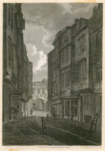テンプルバーから見たブッチャーロウ、1796年6月9日、エドワードデイズの絵に基づく 作： English School