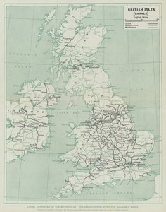 イギリス諸島の運河輸送、航行可能な河川との主要なシステム（リトグラフ 作： English School