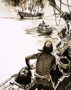 キャプテンファンセバスチャンデルカノは彼の船の1つを燃やします 作： English School