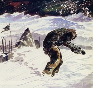オーツ船長の足と手はひどく凍傷しており、テントを離れることにした 作： English School