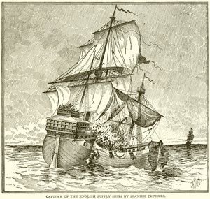 スペインの巡洋艦によるイギリスの補給船の捕獲 作： English School