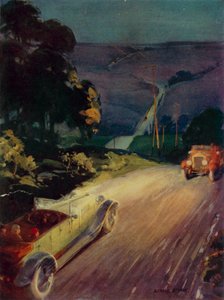 夜に通り過ぎる車（カラーリトグラフ）