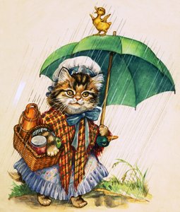 傘を持った猫（紙にグワッシュ）