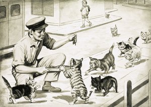 猫肉マンを迎えに来る猫たち 作： English School