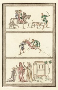 メルキア王セネルム、狩猟、王の殺害、アベス、修道女、アンカライト（彩色彫刻版 作： English School