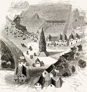 チャーリングクロス、16世紀のロンドン、1865年頃（木の彫刻） 作： English School