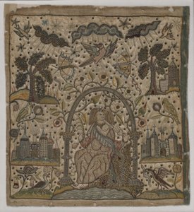 アーチの下の慈善、1640年頃（絹、金属糸、サテンのスパンコール） 作： English School