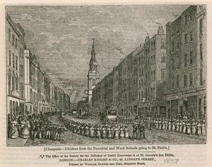 チープサイド-1837年にセントポールズに行く教区および区の学校の子供たち 作： English School