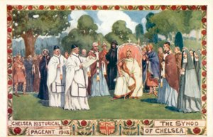 チェルシー歴史ページェント1908年、チェルシーのシノッド（カラーリトグラフ 作： English School