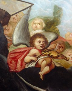 Querubim tocando viola, detalhe do mural do teto da sala Heaven (óleo sobre tela)