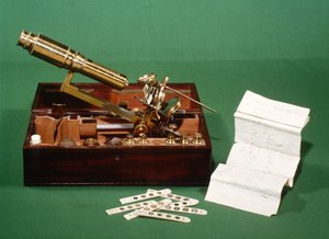 胸部顕微鏡、象牙のスライダーとリストの選択、c.1800 作： English School