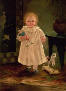 人形とおもちゃの馬を持つ子供、1840年頃 作： English School