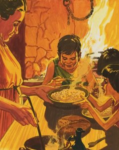 夕食を食べている子供たち