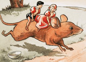 ネズミの背中に乗った子供たち