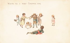ブラインドマンバフ、クリスマスカードを遊んでいる子供たち
