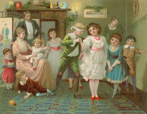 クリスマス時にブラインドマンバフを遊んでいる子供たち 作： English School
