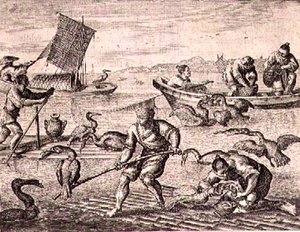 鵜を使って魚を捕る中国の漁師たち（在中国大使館の説明書のイラスト 作： English School