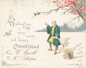 コウノトリ、クリスマスカードを保持している中国人男性 作： English School