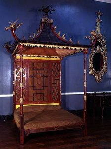 チャイニーズスタイルチッペンデールベッド、バドミントン、グロスターシャー州、1750-54 作： English School