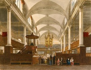 クライスト・チャーチ、ニューゲート・ストリート、1810年頃（カラーリトグラフ） 作： English School