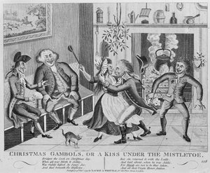 クリスマスガンボル、またはヤドリギの下のキス、1794年（彫刻） 作： English School