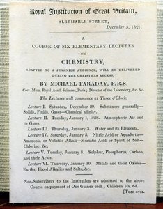 マイケルファラデー（1778-1829）による化学に関する6つの初級講義のクリスマスチラシ1827年12月3日 作： English School