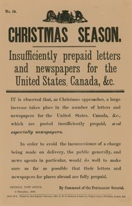 1890年12月9日、郵便局長の指揮によるクリスマス郵便料金の通知 作： English School