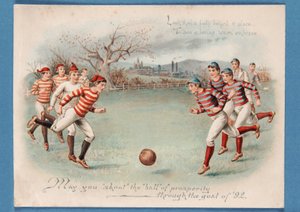 サッカーの試合のクリスマスのポストカード、1892 作： English School