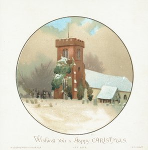 雪の中で教会、クリスマスカード