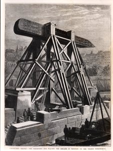 クレオパトラの針：1878年のテムズ川の堤防にオベリスクを配置するための機械 作： English School